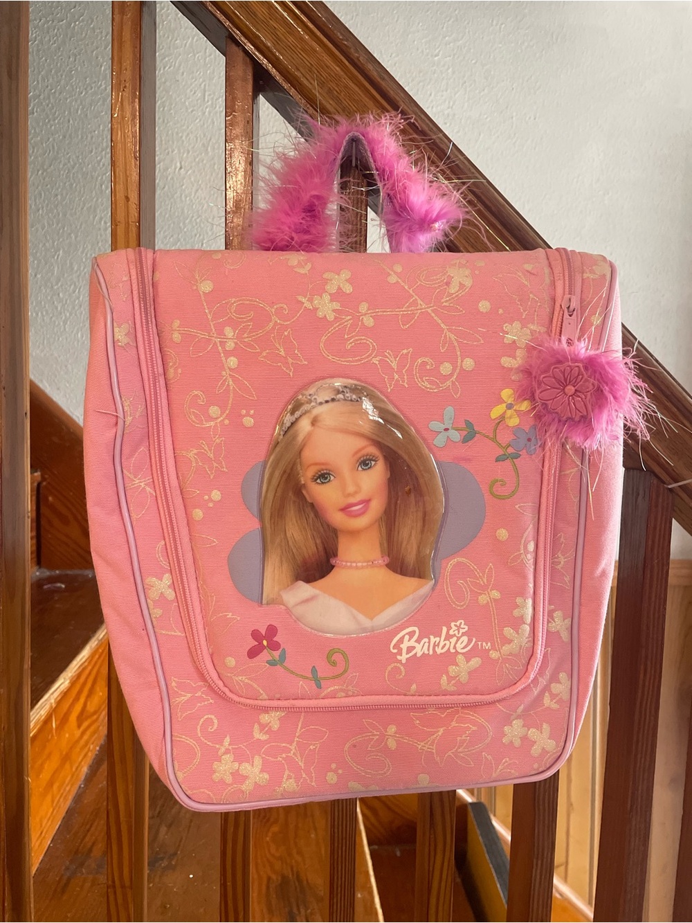 Vintage Y2K 2003 Barbie Kids' Travel Bag with Feather Handle makeup carry on